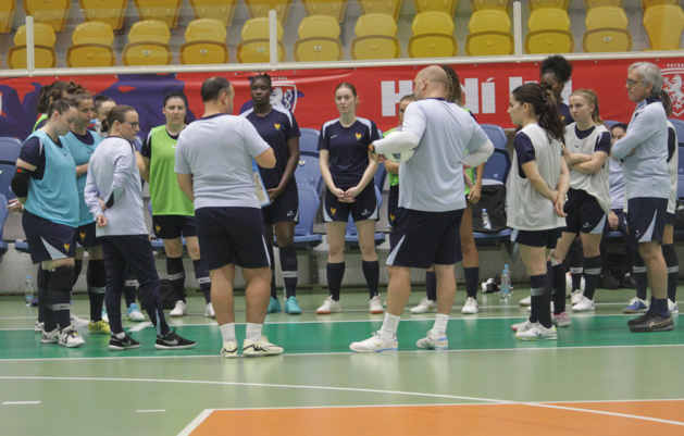 Les joueuses et le staff ce mardi à la SportAréna de Teplice (photo Sébastien Duret)