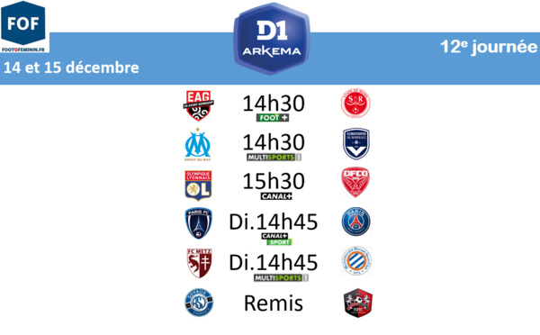 #D1Arkema - J12 : OL - DFCO : 2-0, EAG - SDR : 1-1 ; OM - FCGB : 1-4